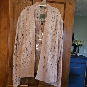 Luxveer Women’s‎ XL Pastel Pink Crochet Boho Cardigan – Lightweight Layer NWT